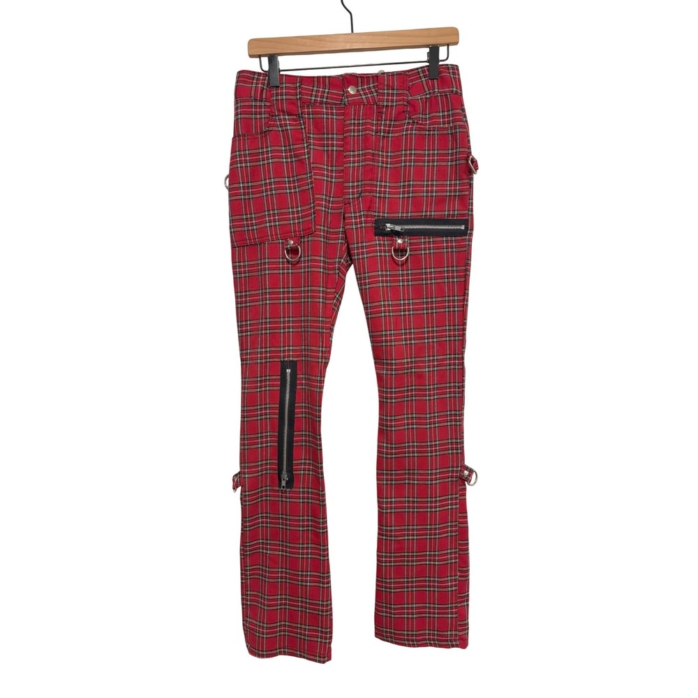 Vintage Lip Service Maximum Punk Red Plaid Punk Zippers D-Rings Pants 28